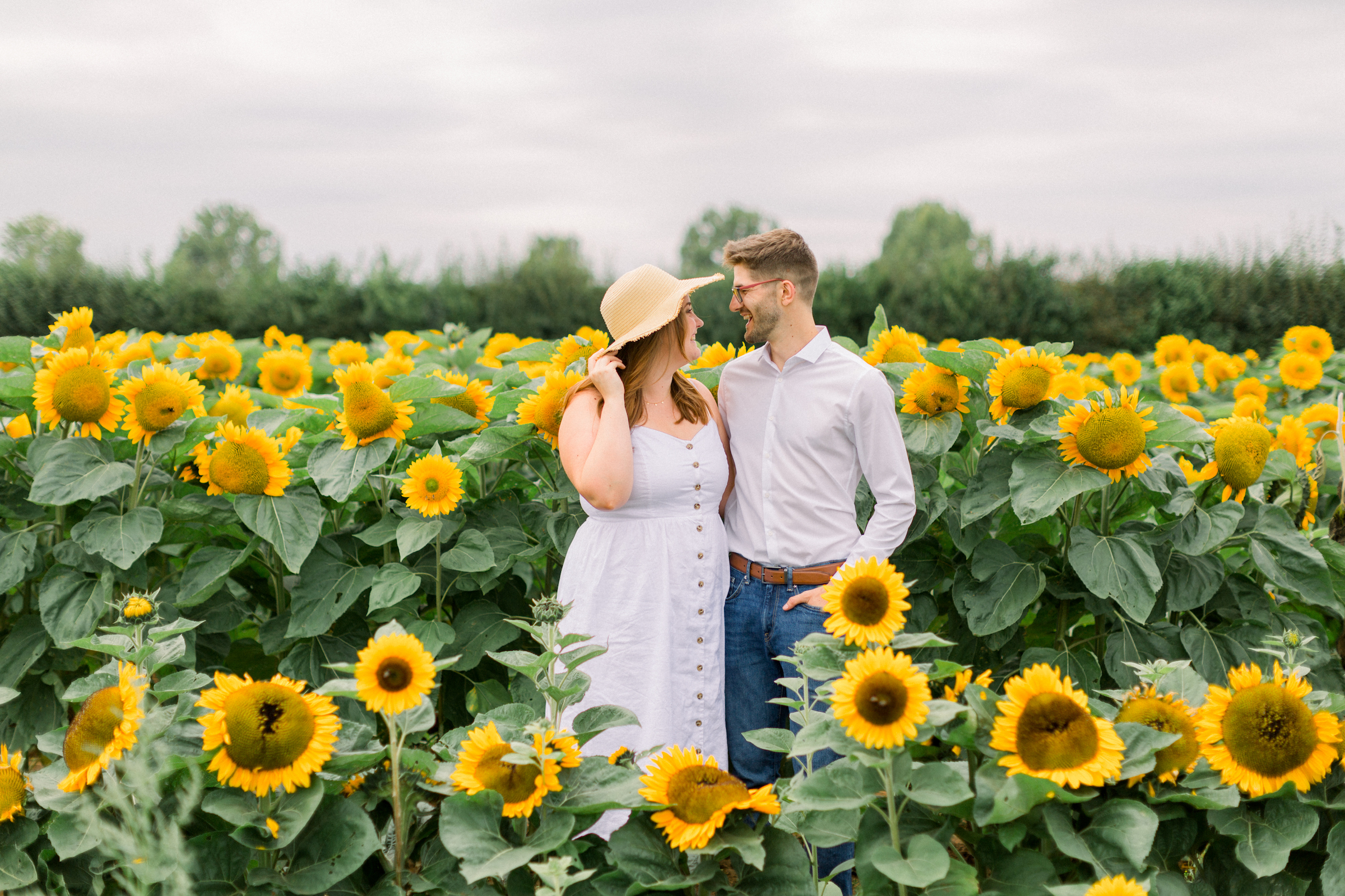 confetti flower field sunflower couples engagement shoot hannah k photography