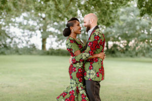 bride and groom in african dress on their wedding day